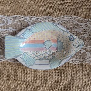 Mackenzie-Childs Hand Painted Small Fish Trinket or Soap Dish in Vintage Pattern